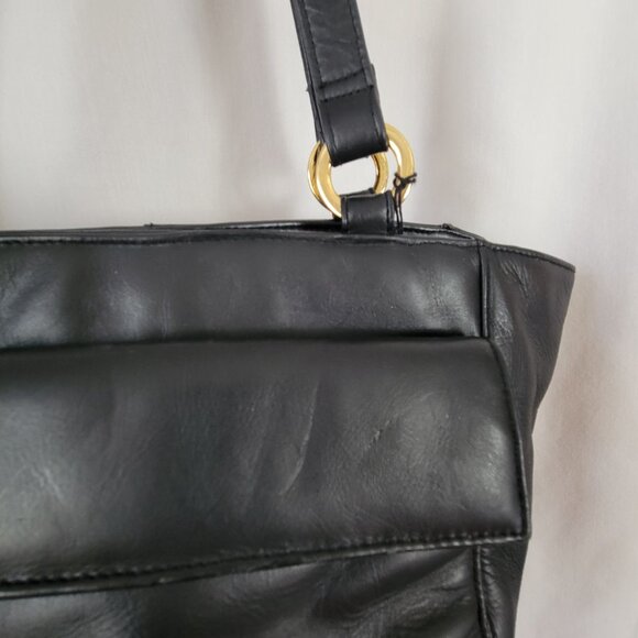 Laura Scott Genuine Leather Purse hobo handbag double handle black lotsa pockets - Picture 3 of 13